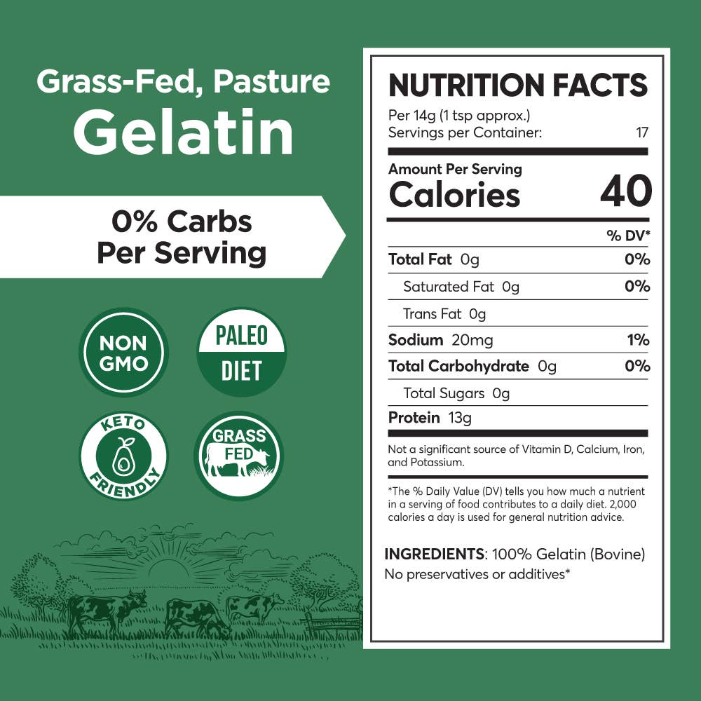 GRASS-FED GELATIN POWDER - BOVINE PROTEIN -NON GMO