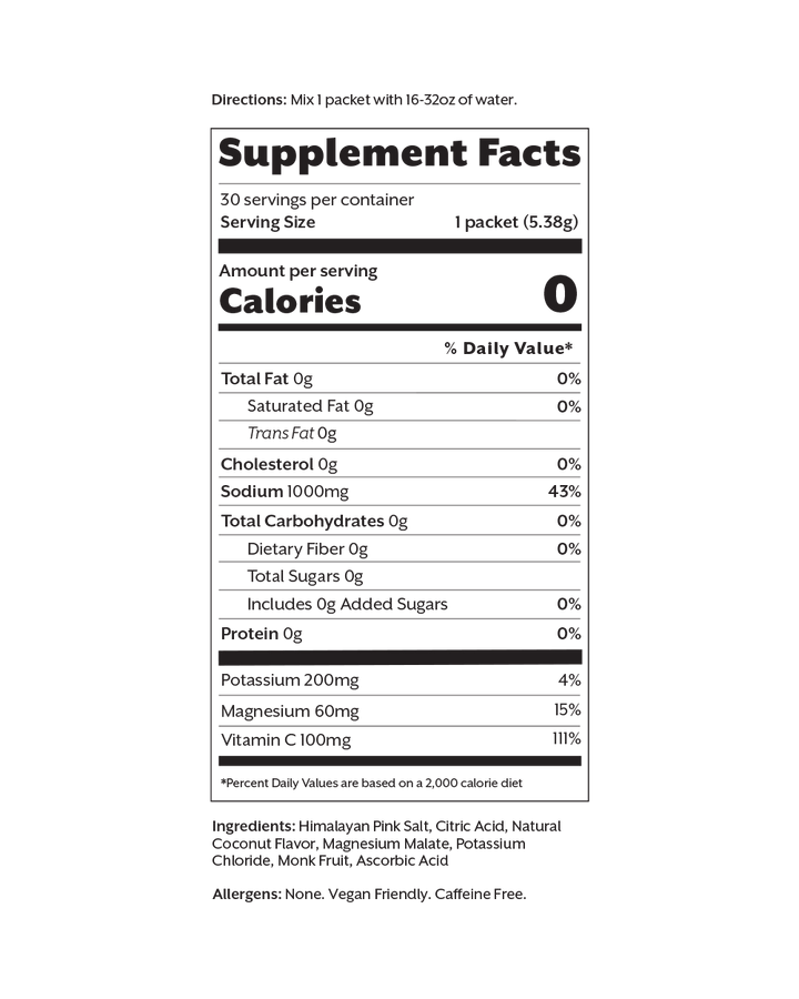 SALTED COCONUT ELECTROLYTE DRINK MIX - 30 SINGLE STICKS