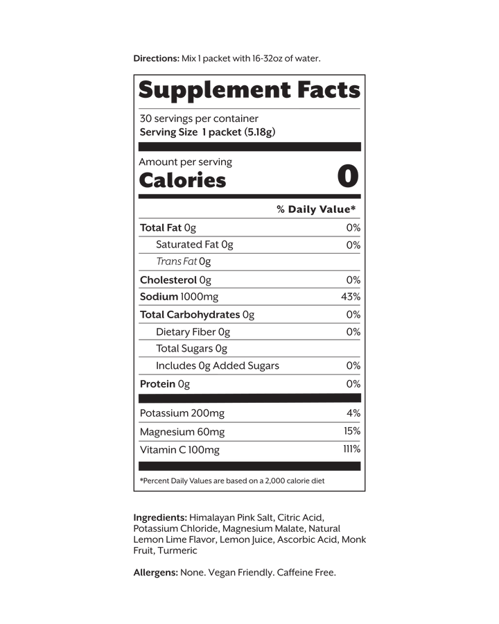 LEMON LIME ELECTROLYTE DRINK MIX - 30 SINGLE STICKS