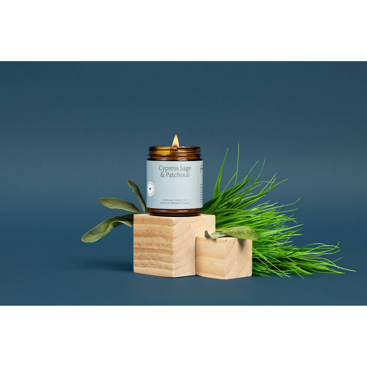 CYPRESS SAGE & PATCHOULI BEESWAX & ESSENTIAL OIL JAR CANDLE