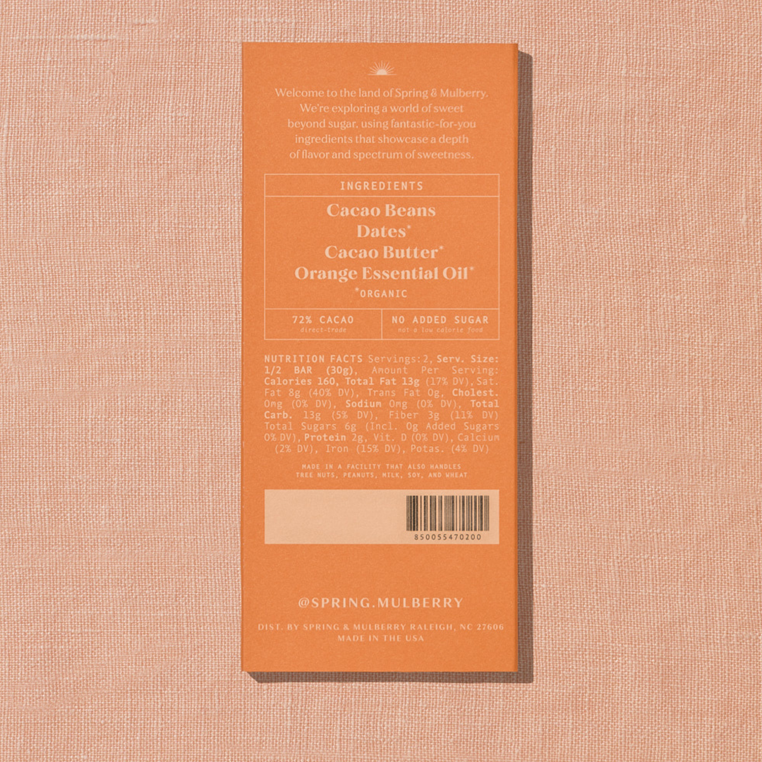 BLOOD ORANGE DATE-SWEETENED DARK CHOCOLATE