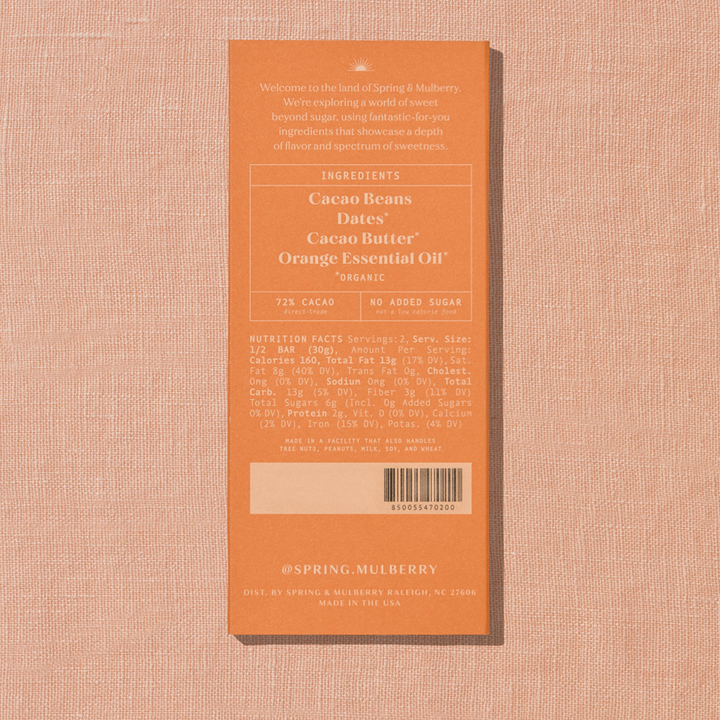 BLOOD ORANGE DATE-SWEETENED DARK CHOCOLATE