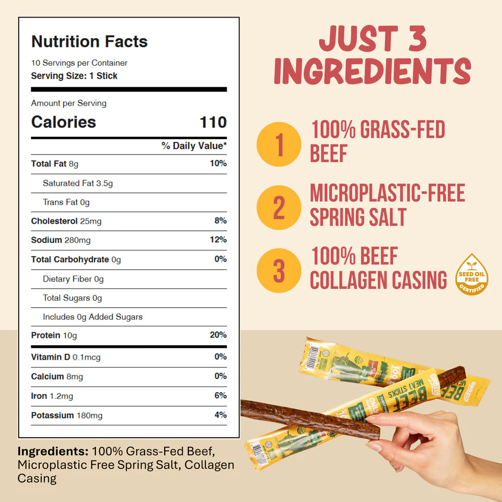 PLAIN BEEF MEAT STICKS - 100% GRASS-FED & FINISHED