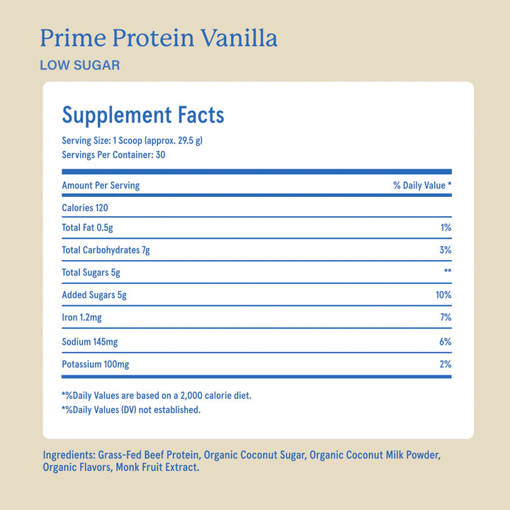 PRIME PROTEIN - VANILLA WITH COCONUT SUGAR + MONK FRUIT