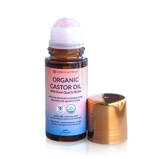 ORGANIC GOLDEN CASTOR OIL ROLL ON WITH ROSE QUARTZ