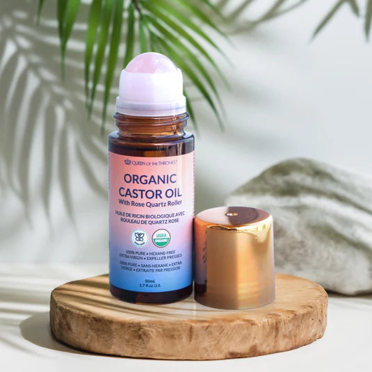 ORGANIC GOLDEN CASTOR OIL ROLL ON WITH ROSE QUARTZ