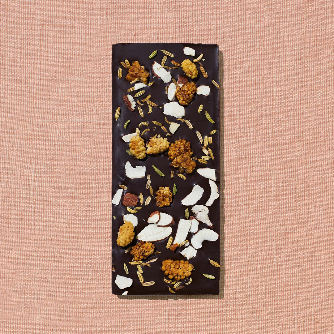 MULBERRY FENNEL DATE- SWEETENED DARK CHOCOLATE